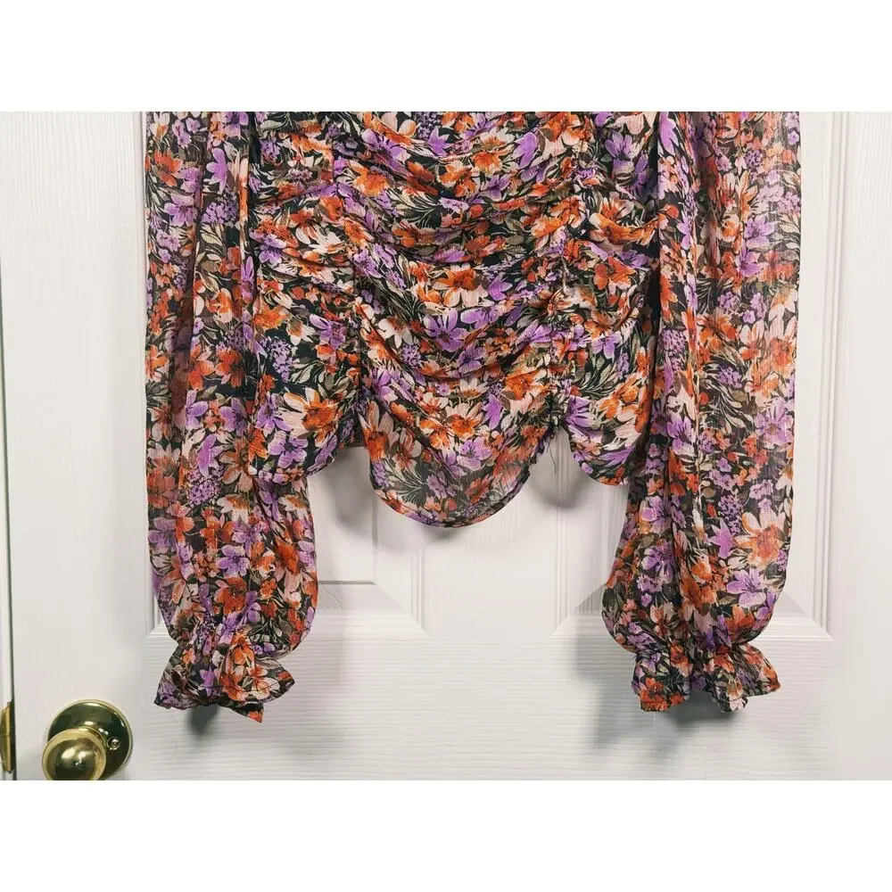ASTR the Label Tonina Ruched Floral Puff Sleeve Blouse Size XL Cottage Romantic